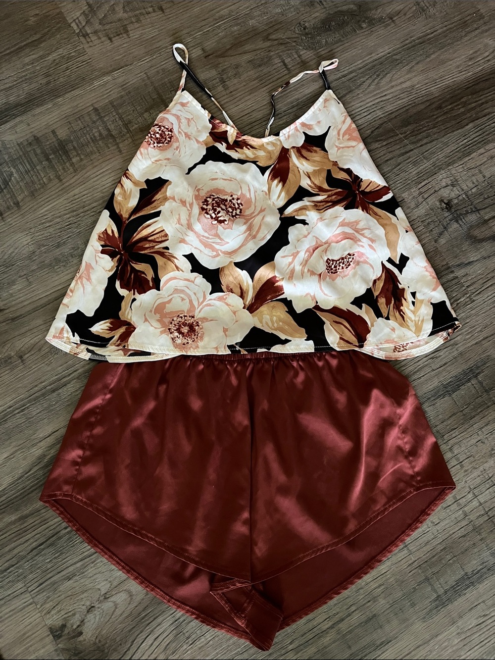 Express Floral Cami and Brown Satin Shorts Sleep Set